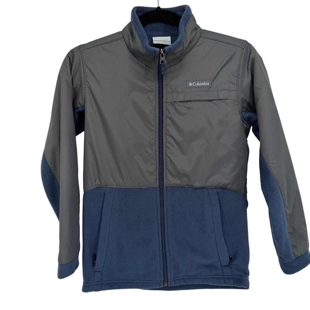 Columbia Boys Fleece Lined‎ Jacket Size Medium Gray Blue Full Zip Outdoor